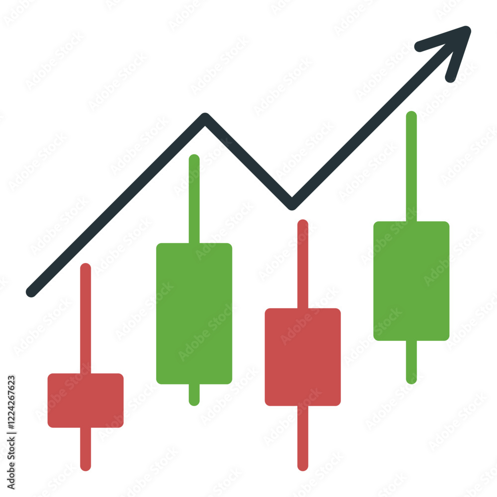 Poster candlestick chart with arrow vector technical analysis icon or symbol