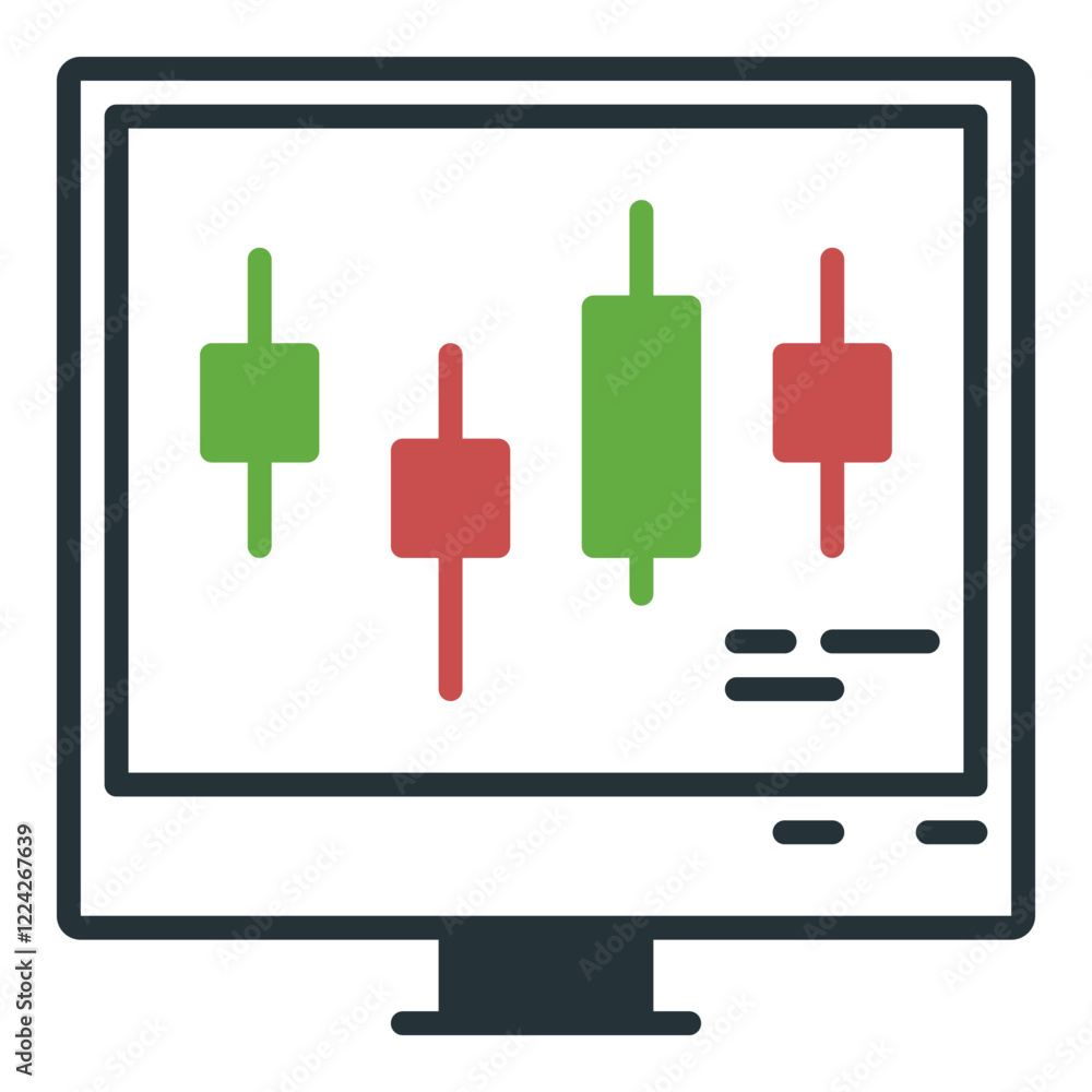 Poster computer with candlestick chart vector crypto investment icon or design element