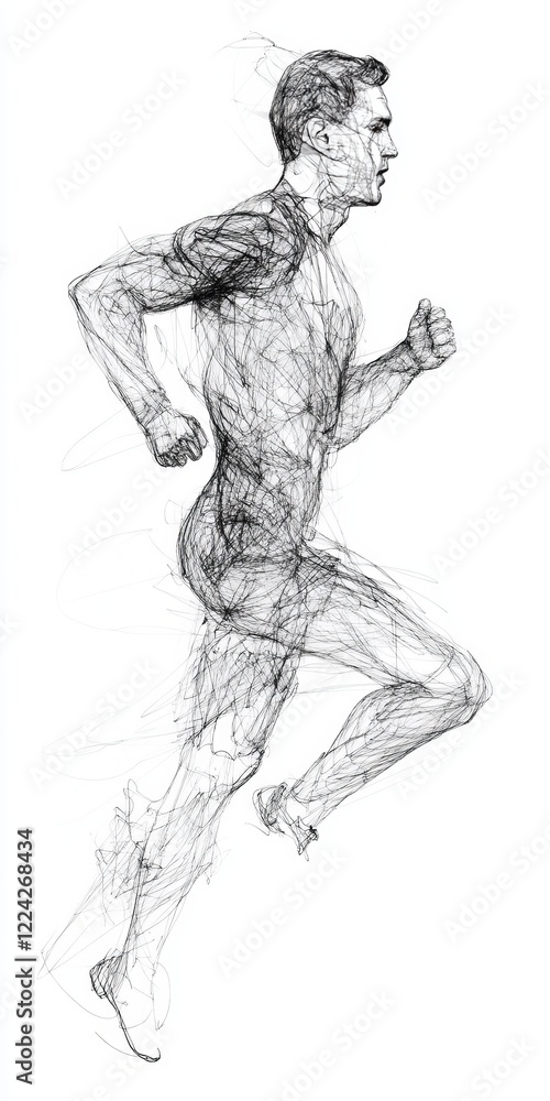 Aufkleber dynamic sketch of a running man capturing motion and energy in black and white line art