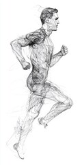 Fototapeta premium Dynamic Sketch of a Running Man Capturing Motion and Energy in Black and White Line Art