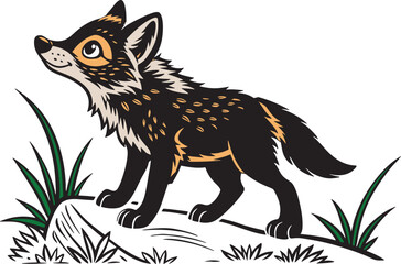 cute little wolf black outluine A.eps
