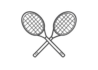 Tennis rackets crossed and ball silhouette, icon isolated on white background.
