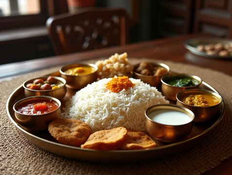 Delicious dal bhat served on traditional Nepali platter with assorted dishes