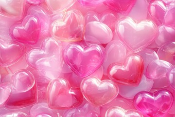 Obraz premium A Romantic Collection of Pink Glass Hearts for Valentine's Day or a Wedding