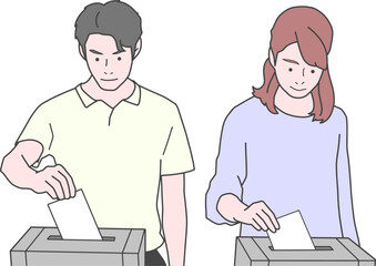 選挙に行く私服の男女