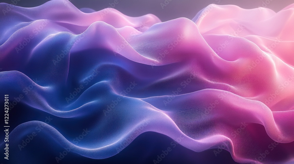Poster abstract minimalist shape flowing curves blue lavender gradient light background design 3d render