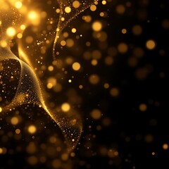 Shimmering Golden Particles and Flowing Waves of Light with Glowing Orbs in a Mystical, Ethereal Cosmic Design