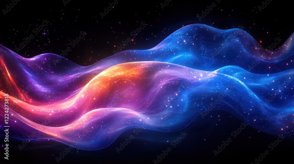 Poster futuristic abstract design with iridescent colors and smooth curves in minimalist composition