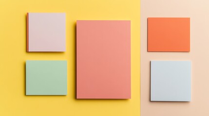 Fototapeta premium Colorful minimalist geometric shapes on vibrant backgrounds.