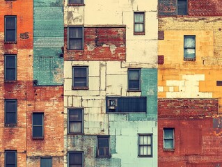 Colorful urban facade showcasing vibrant textures and diverse architectural styles.