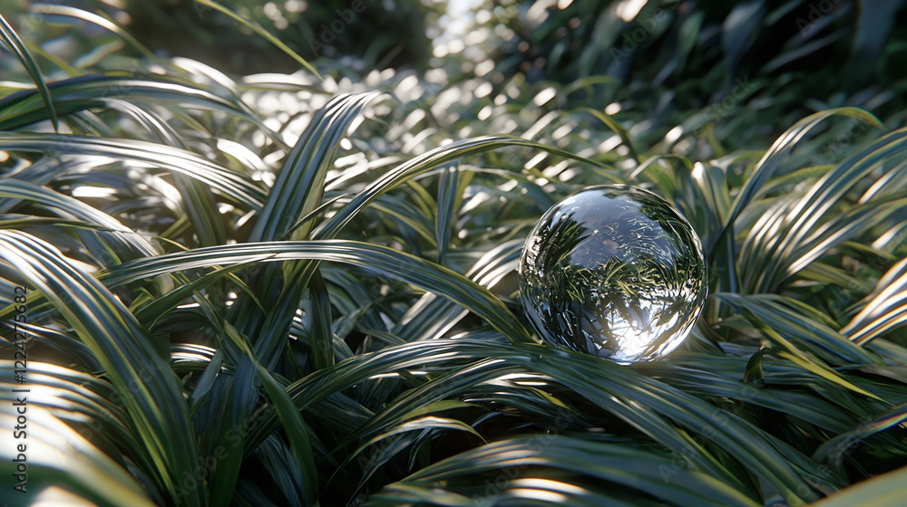 Aufkleber glassy orb resting on lush green grass surrounded by sunlight creating a serene and tranquil nature 