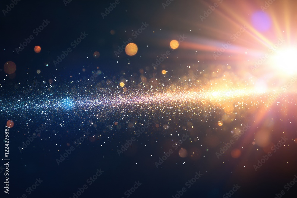 Poster radiant light burst with sparkling particles on dark background creating a magical effect