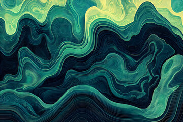 Obraz premium Abstract illustration of flowing lines and waves in a gradient green and blue color scheme. Vector illustrations concept