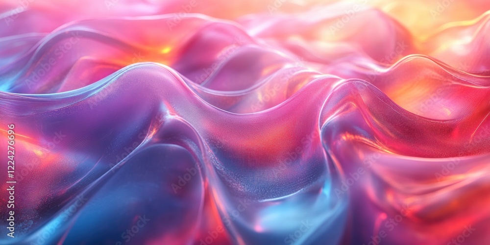 Poster futuristic abstract composition with translucent ribbons and soft pastel gradient background