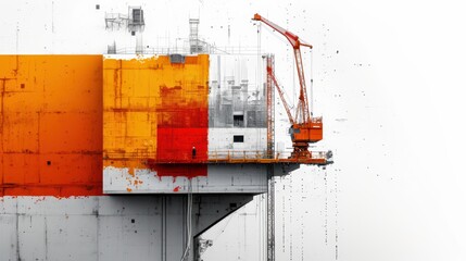 Fototapeta premium High contrast surreal collage, building under construction, white background.