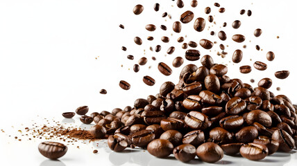 Obraz premium Falling Coffee Beans Isolated on White Background