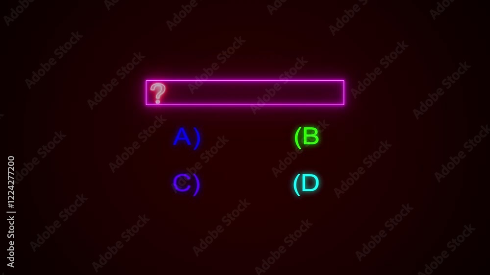 Poster question neon line animation with on black background option selection.