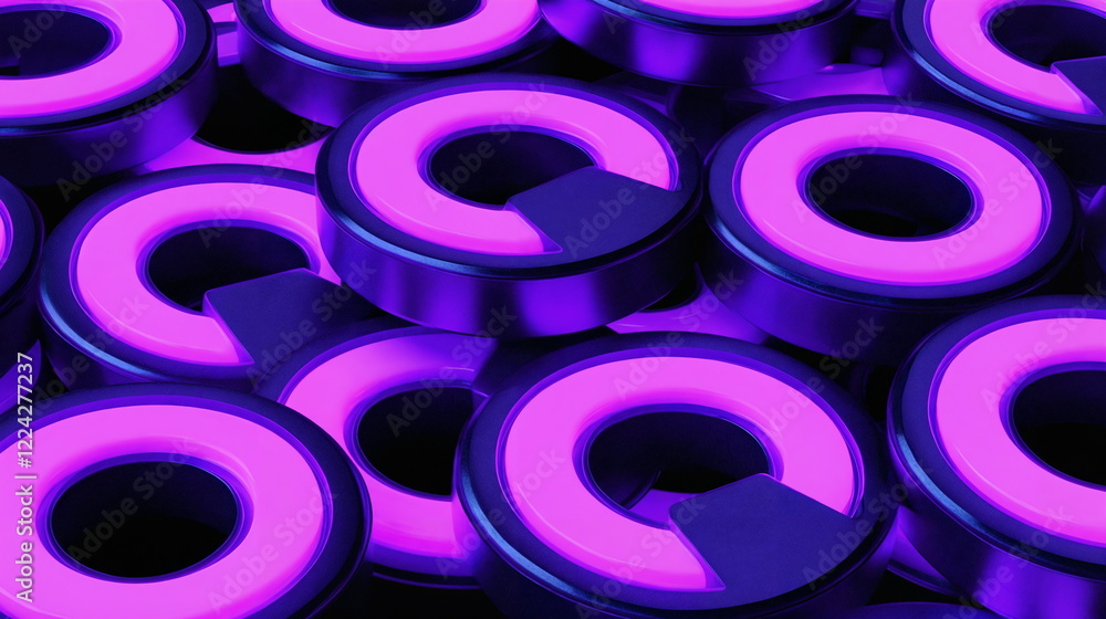 Aufkleber neon rings arranged in a visually striking pattern with vibrant purple lighting, creating a dynamic 