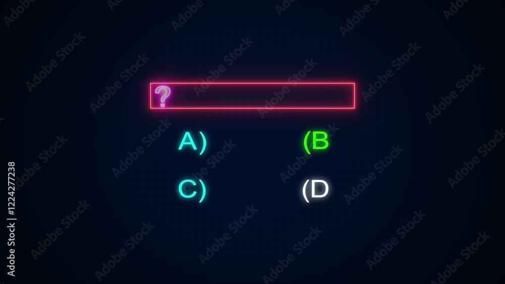 Poster question neon line animation with on black background option selection.
