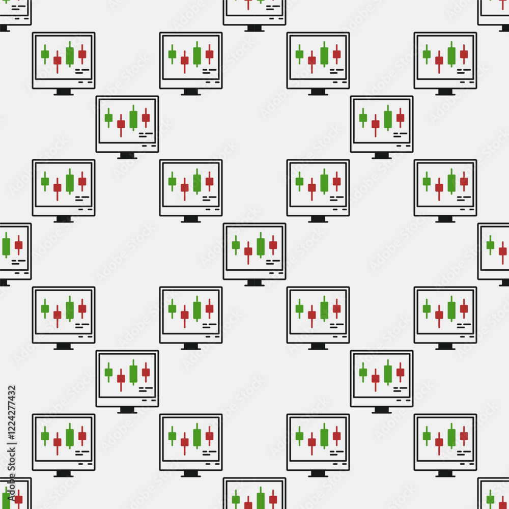 Poster computer with candlestick chart vector crypto investment seamless pattern