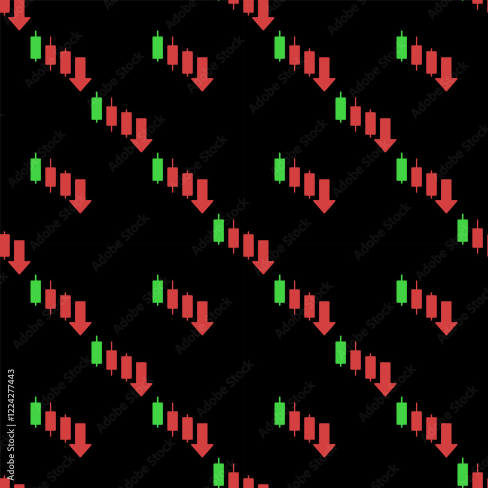 Poster downtrend candlestick pattern vector cryptocurrency analytics colored seamless pattern