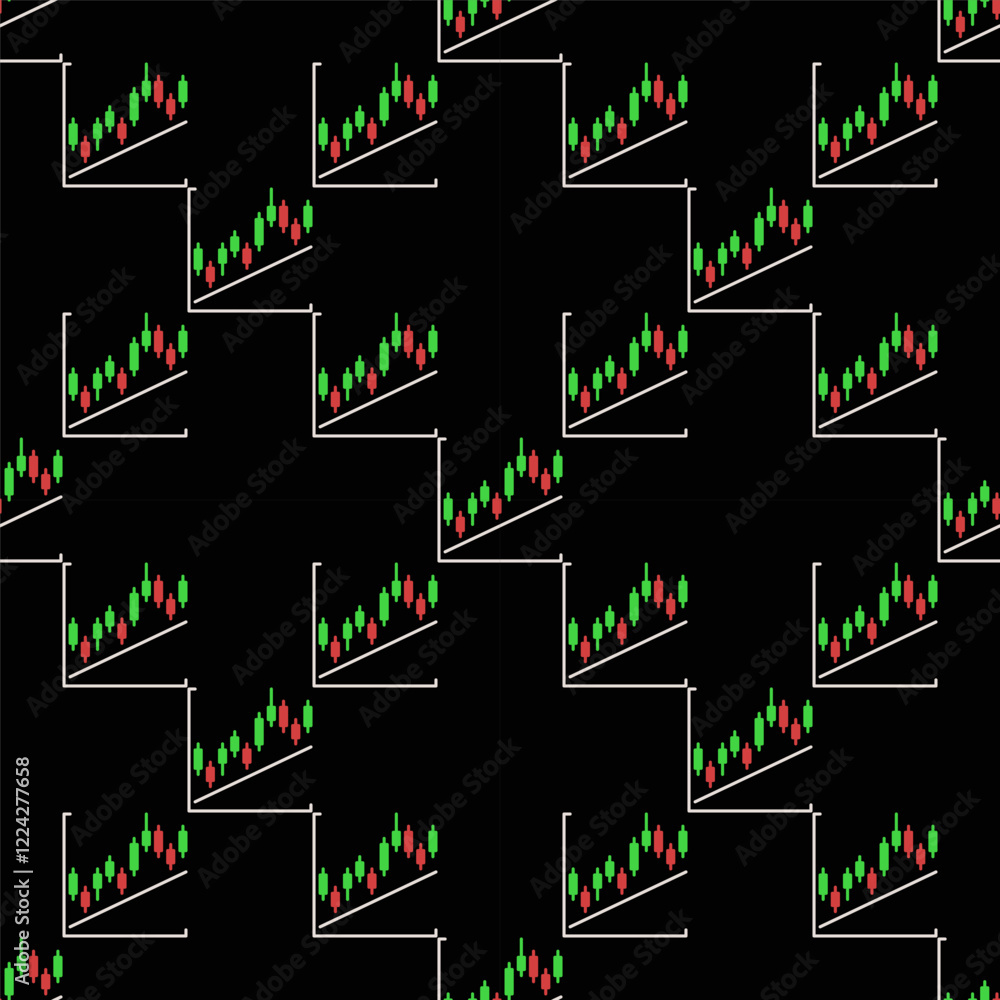 Poster trend line and candlestick chart vector crypto trading colored seamless pattern