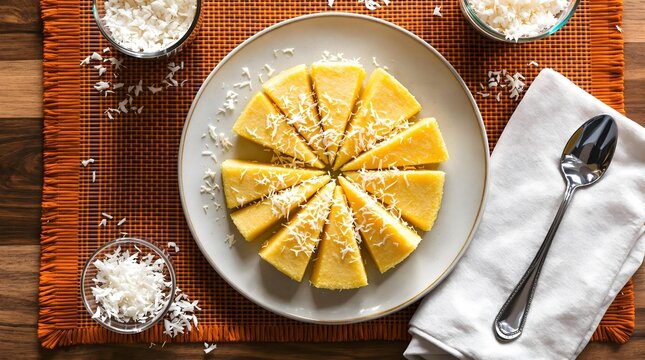 Bolo de Puba (Fermented Cassava Cake) with shredded coconut (Bahian Cuisine)