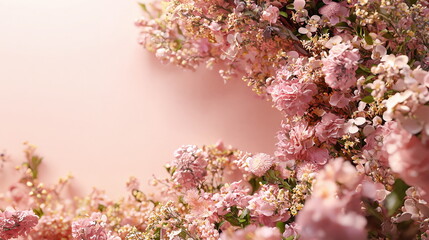 Obraz premium Blossoms arranged in a beautiful display against a soft pink background, creating a serene and delicate floral composition perfect for spring decor.