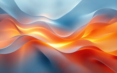 Obraz premium Smooth Blue Curves with Coral and Yellow Highlights in Abstract Design