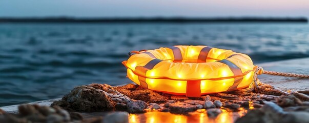 A glowing life jacket on a boat, symbolizing safety and saving lives during emergencies