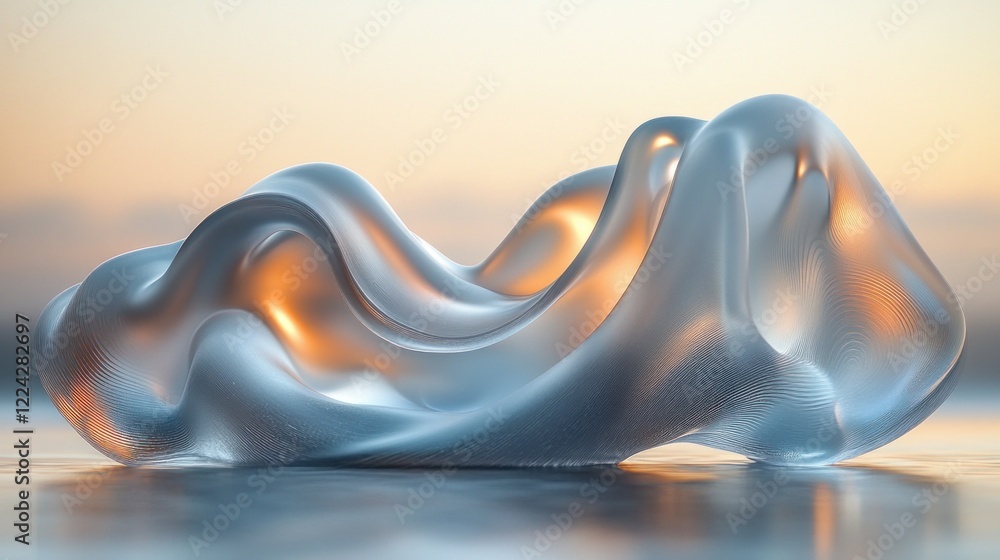 Aufkleber Minimalist Abstract Sculpture Smooth Curves Transparent Layers Soft Light