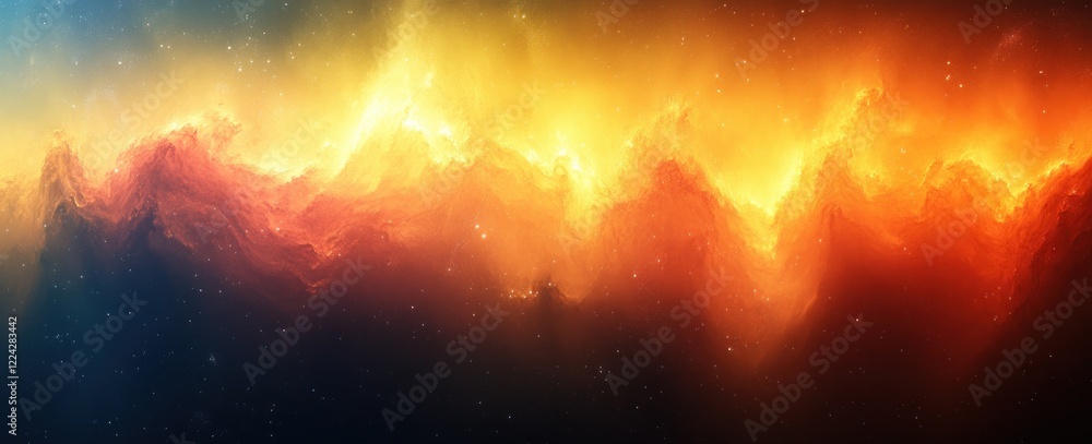Poster abstract gradient transition from yellow to black, glowing luminous background with grainy texture