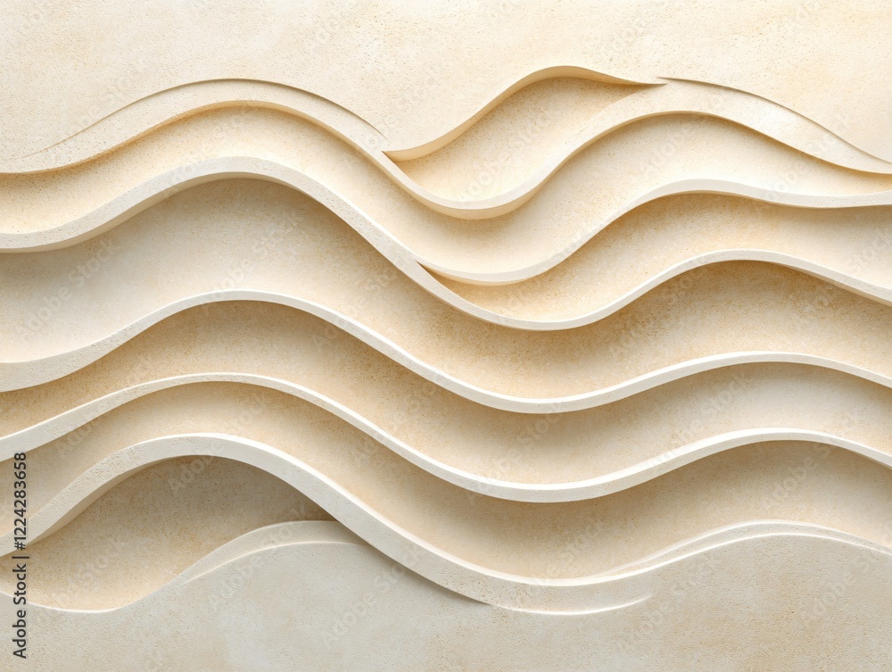 Poster beige textured wall with wavy pattern creating a modern and organic abstract background