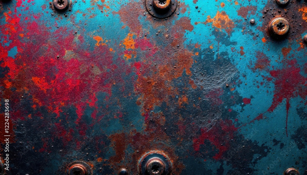 Poster vibrant rust and paint texture with bolts and abstract patterns