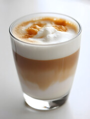 Smooth Latte Macchiato with Layered Foam in Elegant Glass for a Luxurious Coffee Experience : Generative AI