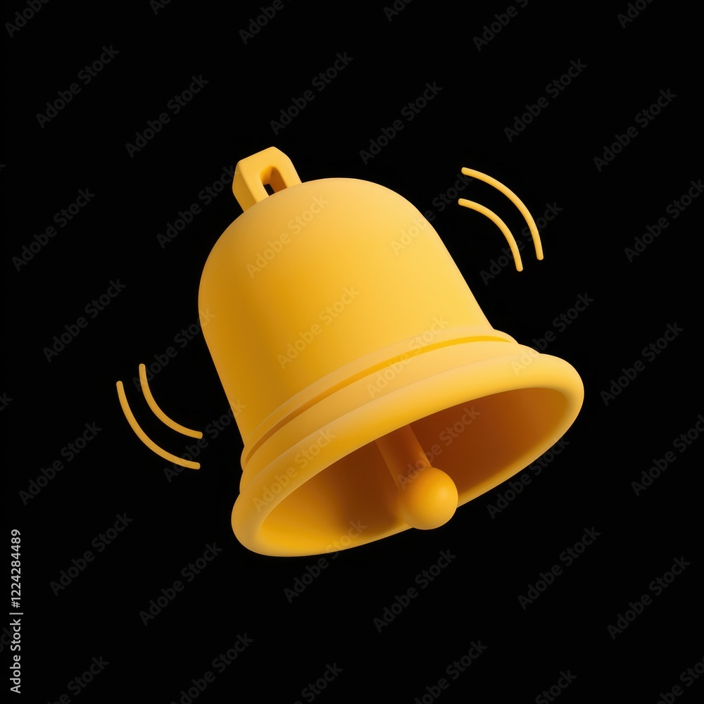 Poster a 3d rendering of a yellow bell with ringing animation