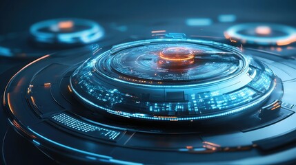 Futuristic Technology Interface with Circular Design and Vibrant Effects