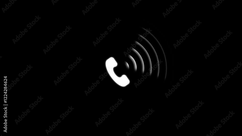 Poster call icon animation.receiving call from unknown caller,call icon isolated on black background.