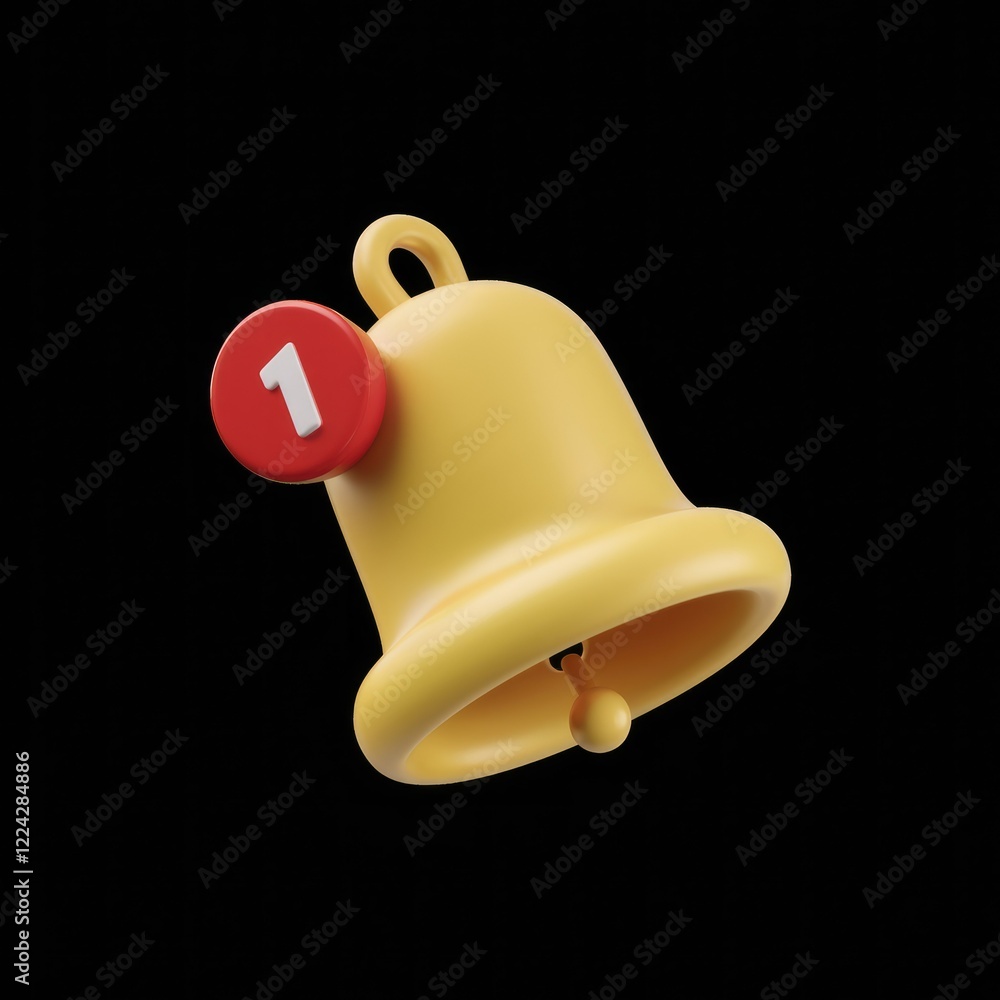 Poster a 3d yellow bell with a red notification icon showing one new notification.