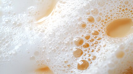 Close-up of frothy milk bubbles create a delicate texture, revealing a creamy blend perfect for various beverages and culinary uses.