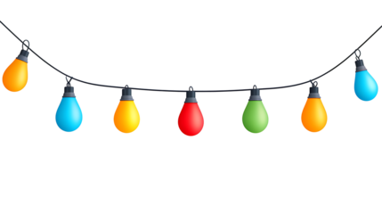 Colorful string lights isolated on white background