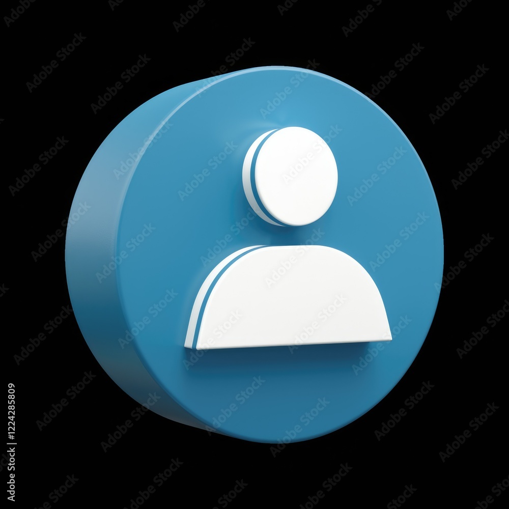 Poster a 3d rendering of a blue circle with a white user icon.