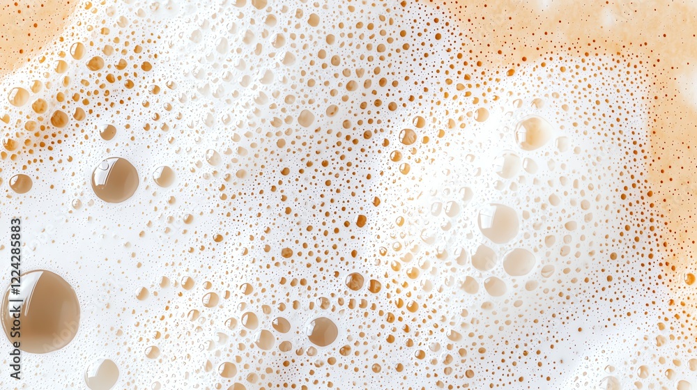 Poster close-up of frothy foam texture on a creamy latte surface, capturing the intricate details of bubble