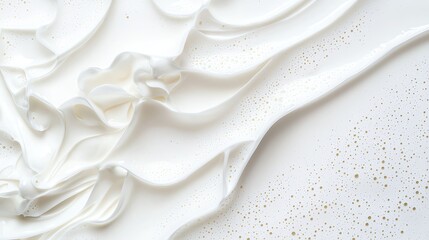 Obraz premium Close-up of smooth, textured white cream with delicate bubbles, creating an elegant abstract pattern for artistic design use.