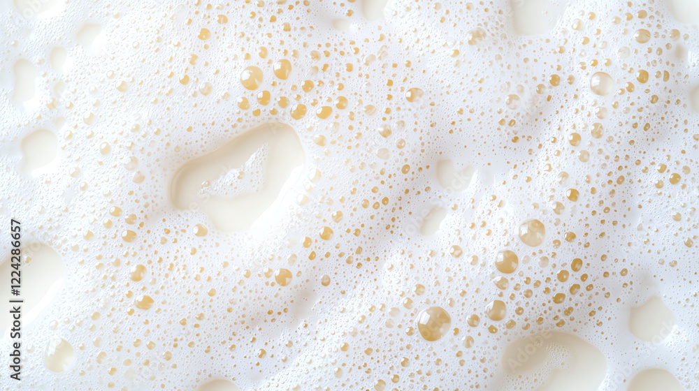 Poster close-up view of creamy white foam bubbles, showcasing texture and detail of frothy surface for back