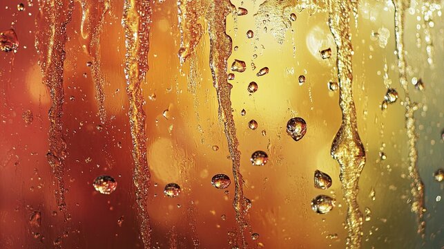 Colorful Water Drops on Glass with Bright Background Lights