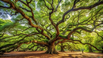 Fototapeta premium Intricate branch network of Angel Oak Tree , foliage, art, foliage, art, oak, tree, wood, branches