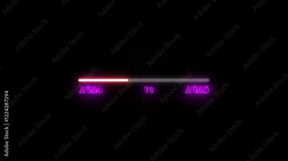 Aufkleber progress loading bar 2024 to 2025 animation on dark background, year change concept