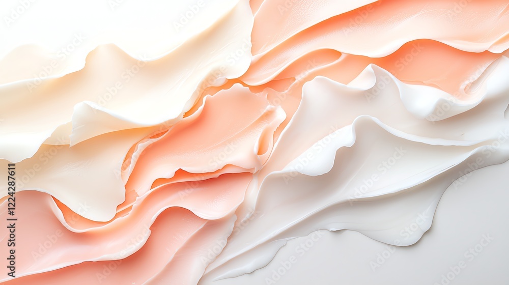 Poster abstract peach and white flowing textures resembling silk fabric, creating a soft and elegant visual