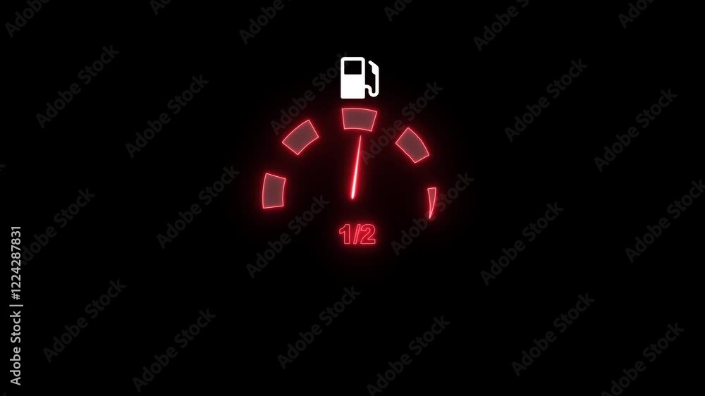 Poster neon speedometer icon.neon analog race car speedometer animation with black background
